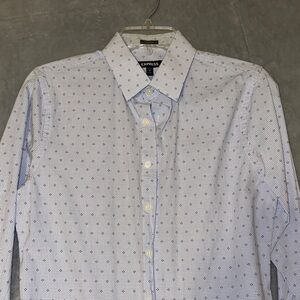 Express Men's White and Blue Checkered Dress Shirt